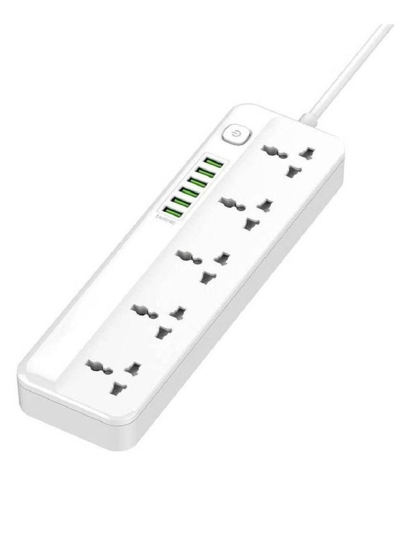 JBQ Power Extension Cord with Multi Sockets 5 Universal Outlets Compatible With UK/UAE Plug 6 Auto ID USB Ports For Mobile Charging And 2m Extension Cord For Home Office Dorm Essentials  - Image 1