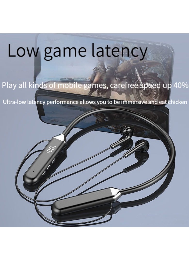 Generic Wireless neck-worn digital display bluetooth headset with large battery and long battery life hanging neck wireless bluetooth sports headset black  - Image 2