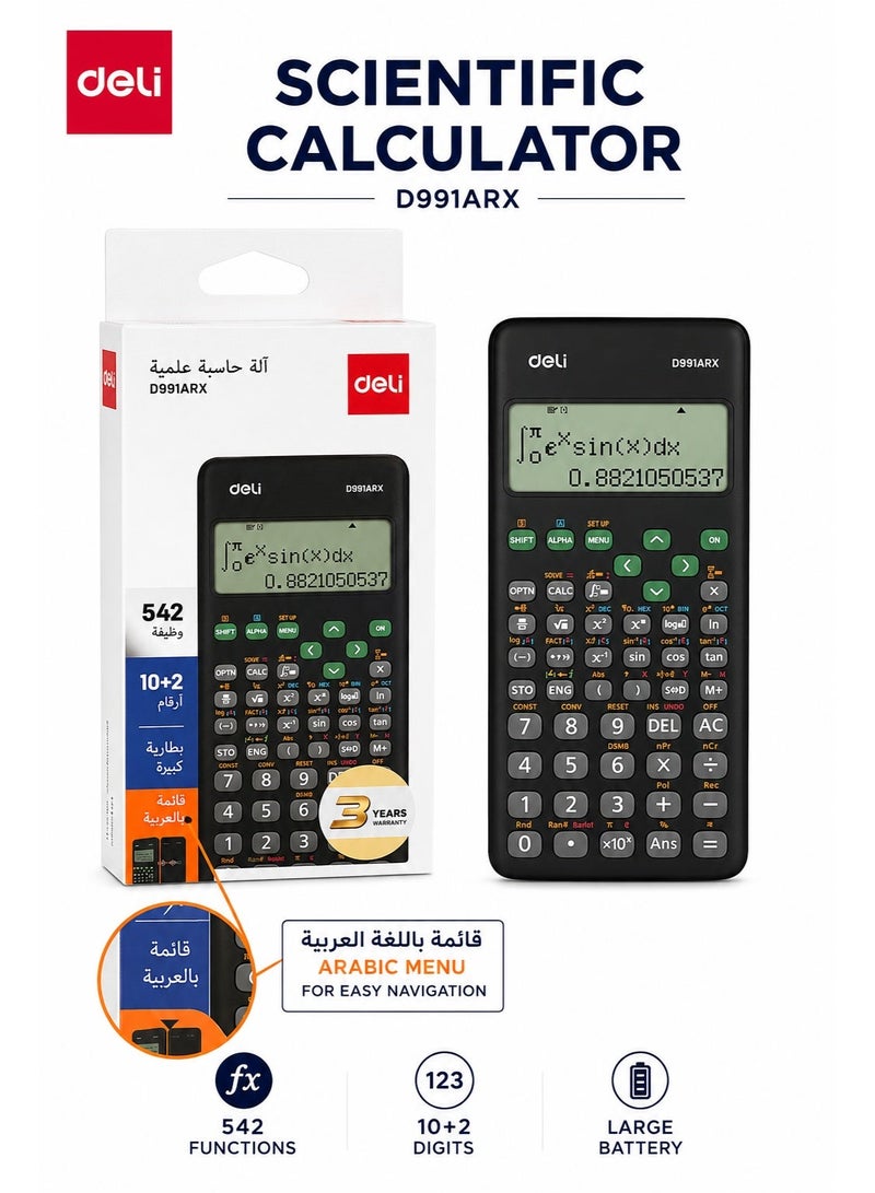 Deli آلة حاسبة علمية D991ARX مع قائمة باللغة العربية و552 وظيفة - Image 4
