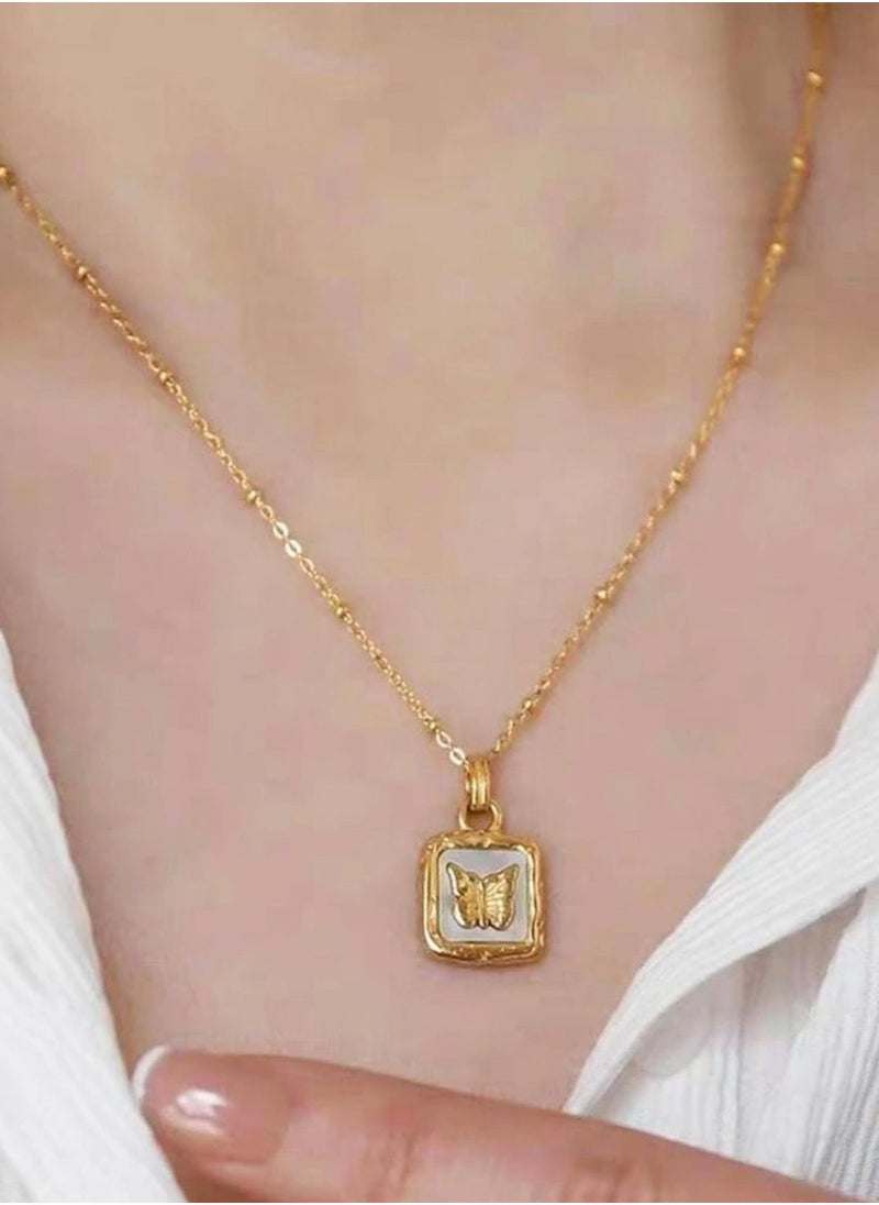 sixtyfour Elegant Stainless Steel Gold Plated Necklace For Women  - Image 1