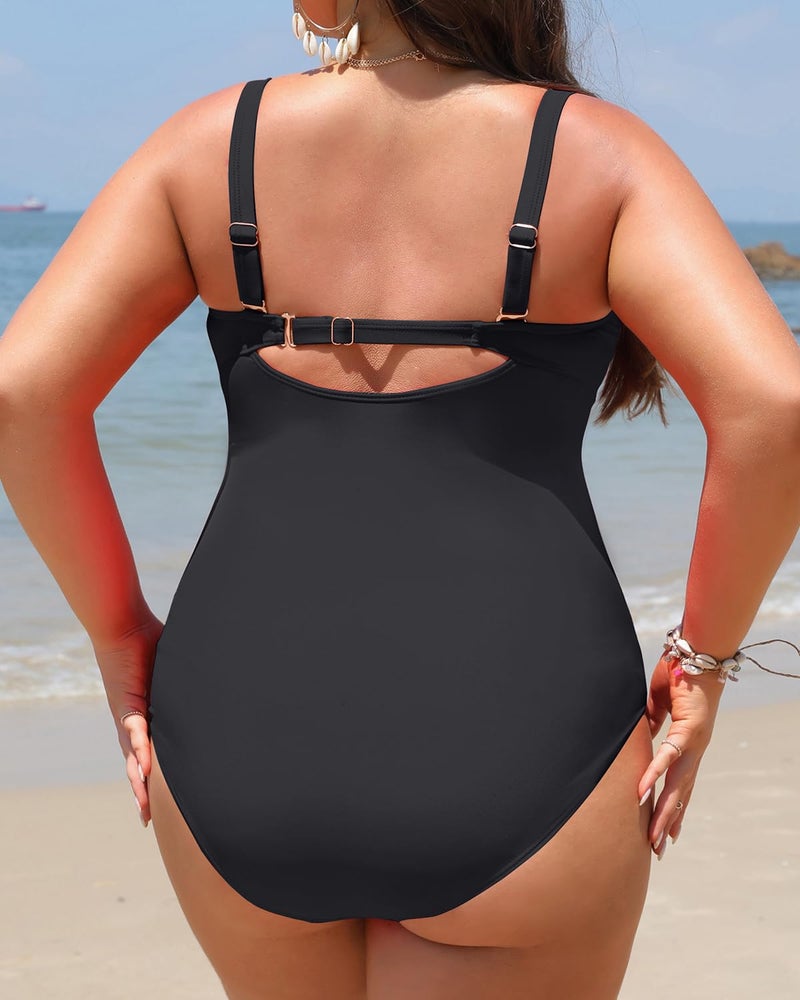 Yonique Women Plus Size One Piece Swimsuits Tummy Control Bathing Suits Twist Front Ruched Swimwear Black 16W - Image 3
