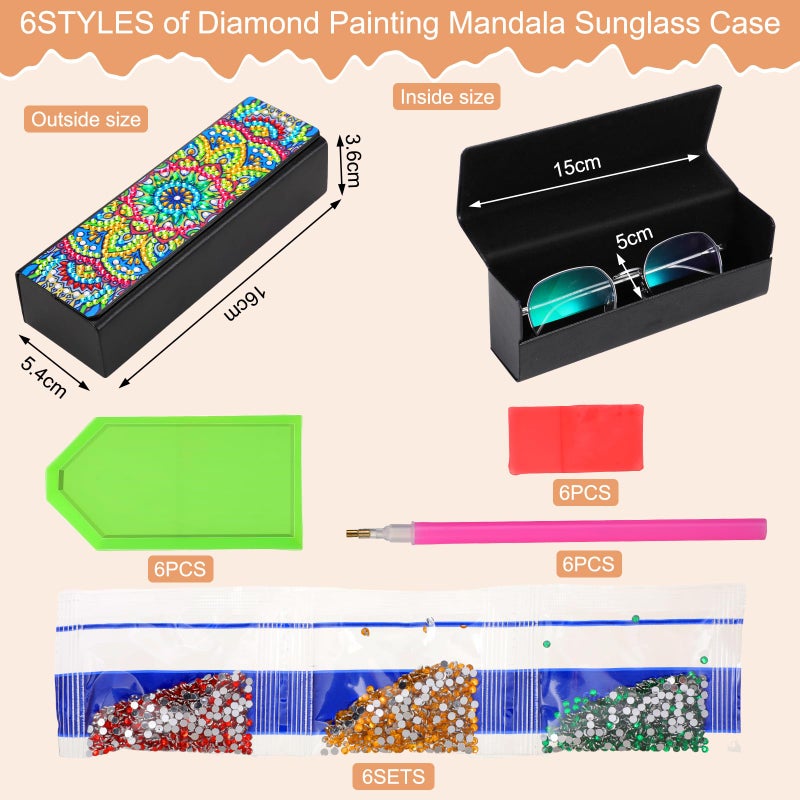 Copkim 6 Packs 5D Diamond Painting Sunglass Case, DIY Sunglasses Storage Box Kit with Diamond Painting, Mandal Alloyseed Leather DIY Handmade Diamond Art Glasses Case for Art Craft Gift Travel - Image 2