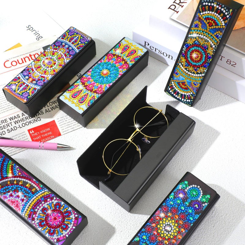 Copkim 6 Packs 5D Diamond Painting Sunglass Case, DIY Sunglasses Storage Box Kit with Diamond Painting, Mandal Alloyseed Leather DIY Handmade Diamond Art Glasses Case for Art Craft Gift Travel - Image 3