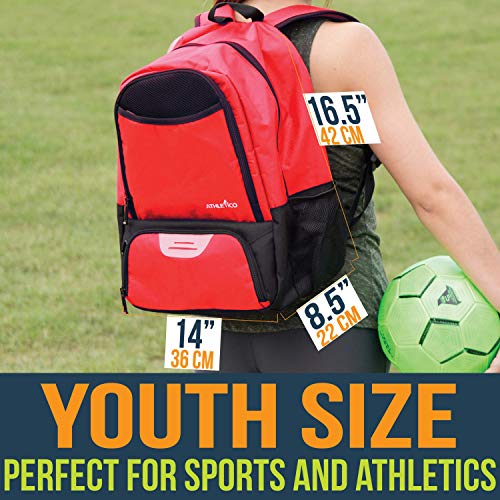 Athletico Youth Soccer Bag - Soccer Backpack & Bags for Basketball, Volleyball & Football | Includes Separate Cleat and Ball Compartment (Red) - Image 3