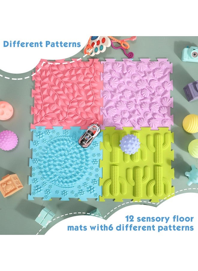 Shappy 12 Pcs Sensory Mat Floor Massage Game Mats for Kids and Adult Sensory Tiles Orthopedic Massage Autistic Children Puzzle Carpet Room Items Indoor, Multicolor - Image 4