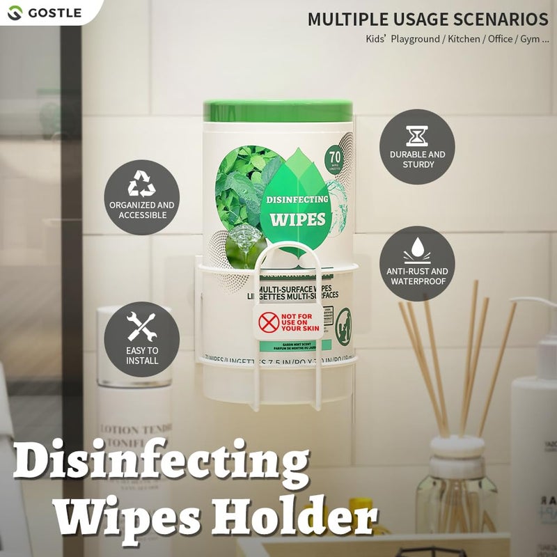 gostle Wipes Holder, Wall Bracket for Cleaning Wipes - Two Ways of Installation: Wall-Mount & Adhesive Stickers - Ideal for Kitchen Bathroom Household Office Classroom Gym - No Wipes Included - Image 3