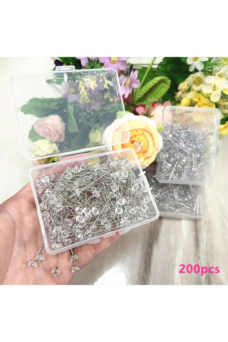 erorex 38mm 200pcs 50/100 /200pcs Alloy Pins Transparent Diamond Pins Wedding Bouquet Sewing Pins Plastic