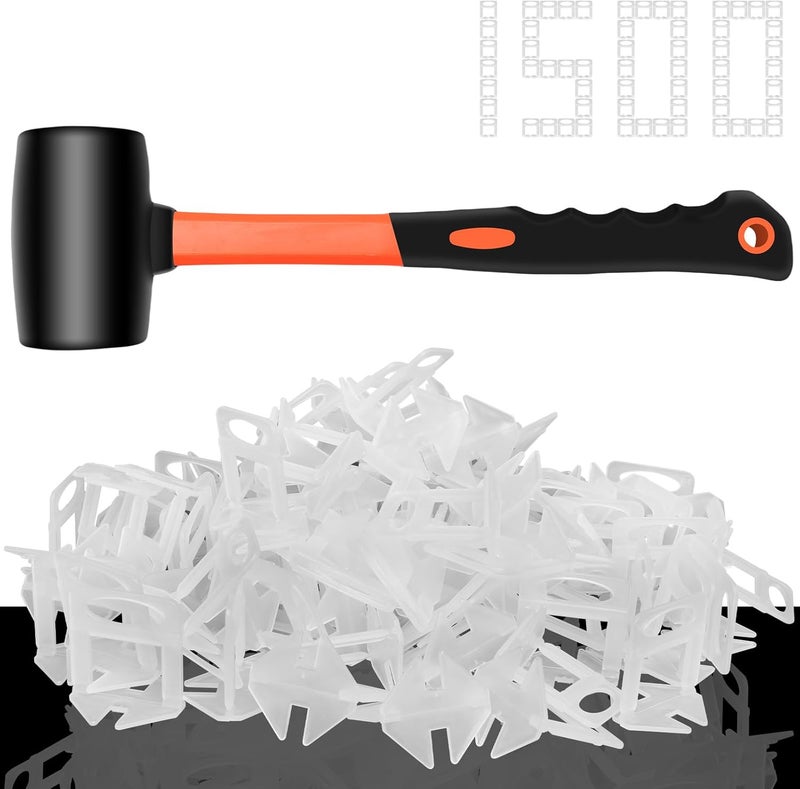 DGSL Tile Leveling System with Rubber Mallet, 1500-Piece 1/8 Inch Tile Spacers Clips Tile Tools, Tile Installation Tools for Professional Ceramic Tile and Stone Installation - Image 1