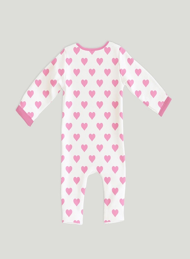 Kidbea® 100% Cotton Romper Jumpsuit Night Suits for Infants Newborn Baby Boys & Girls Heart Printed With Pink Color Size 6-9 Months - Image 5