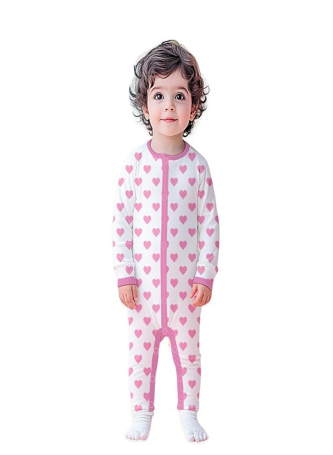 Kidbea® 100% Cotton Romper Jumpsuit Night Suits for Infants Newborn Baby Boys & Girls Heart Printed With Pink Color Size 6-9 Months - Image 1