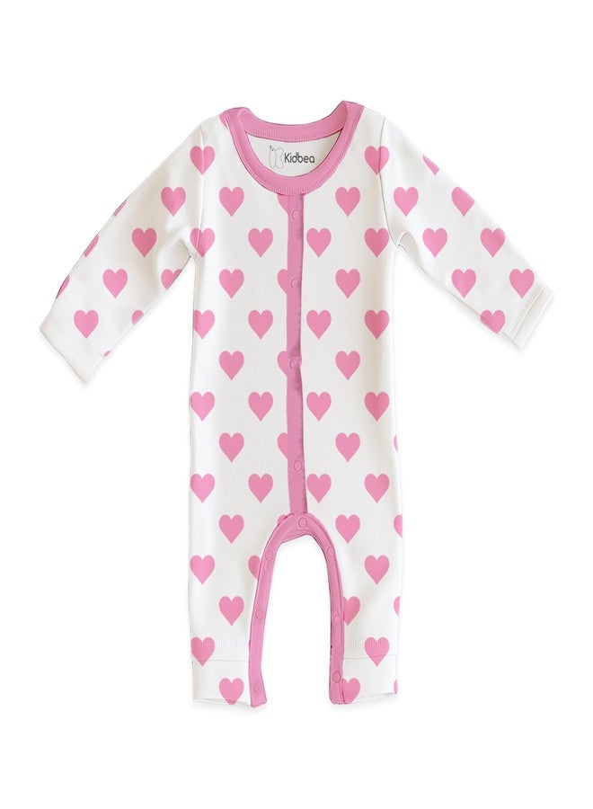 Kidbea® 100% Cotton Romper Jumpsuit Night Suits for Infants Newborn Baby Boys & Girls Heart Printed With Pink Color Size 6-9 Months - Image 2