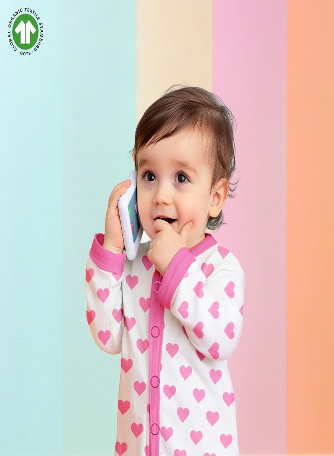 Kidbea® 100% Cotton Romper Jumpsuit Night Suits for Infants Newborn Baby Boys & Girls Heart Printed With Pink Color Size 6-9 Months - Image 3