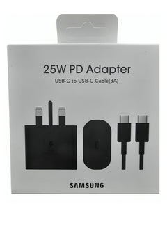 شاحن حائط 25 وات شحن سريع مع قابس بريطاني من USB-C إلى USB-C لأجهزة سامسونج المزودة بكابل من النوع C
