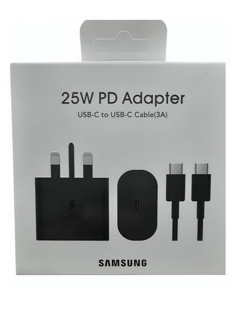 شاحن حائط 25 وات شحن سريع مع قابس بريطاني من USB-C إلى USB-C لأجهزة سامسونج المزودة بكابل من النوع C