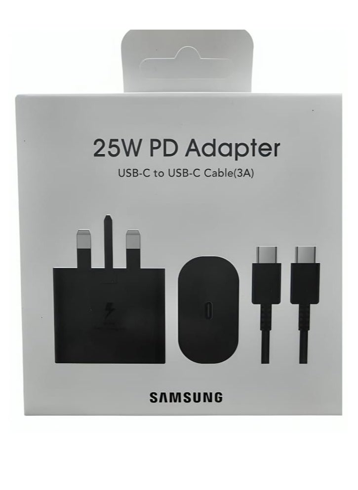 ماركة غير محددة - شاحن حائط 25 وات شحن سريع مع قابس بريطاني من USB-C إلى USB-C لأجهزة سامسونج المزودة بكابل من النوع C - Image 1