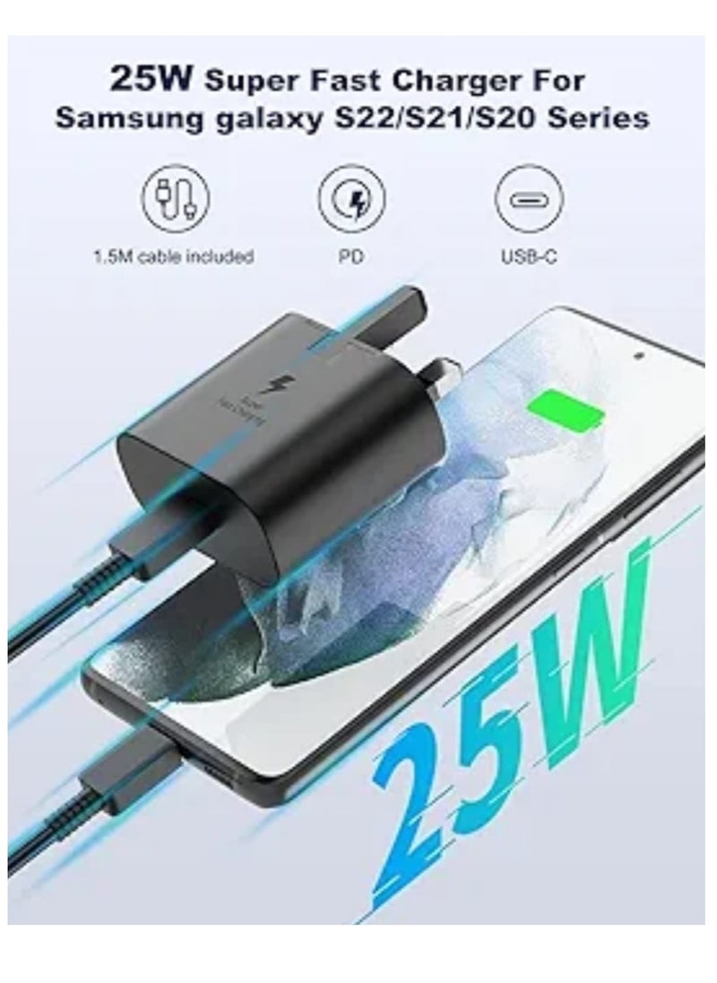 ماركة غير محددة - شاحن حائط 25 وات شحن سريع مع قابس بريطاني من USB-C إلى USB-C لأجهزة سامسونج المزودة بكابل من النوع C - Image 1