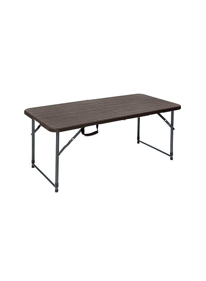 لاني طاولة نزهة خارجية بتصميم خشبي | طاولة بلاستيك متينة 1.2 متر | طاولة تخييم قابلة للطي (لون بني) - Image 1