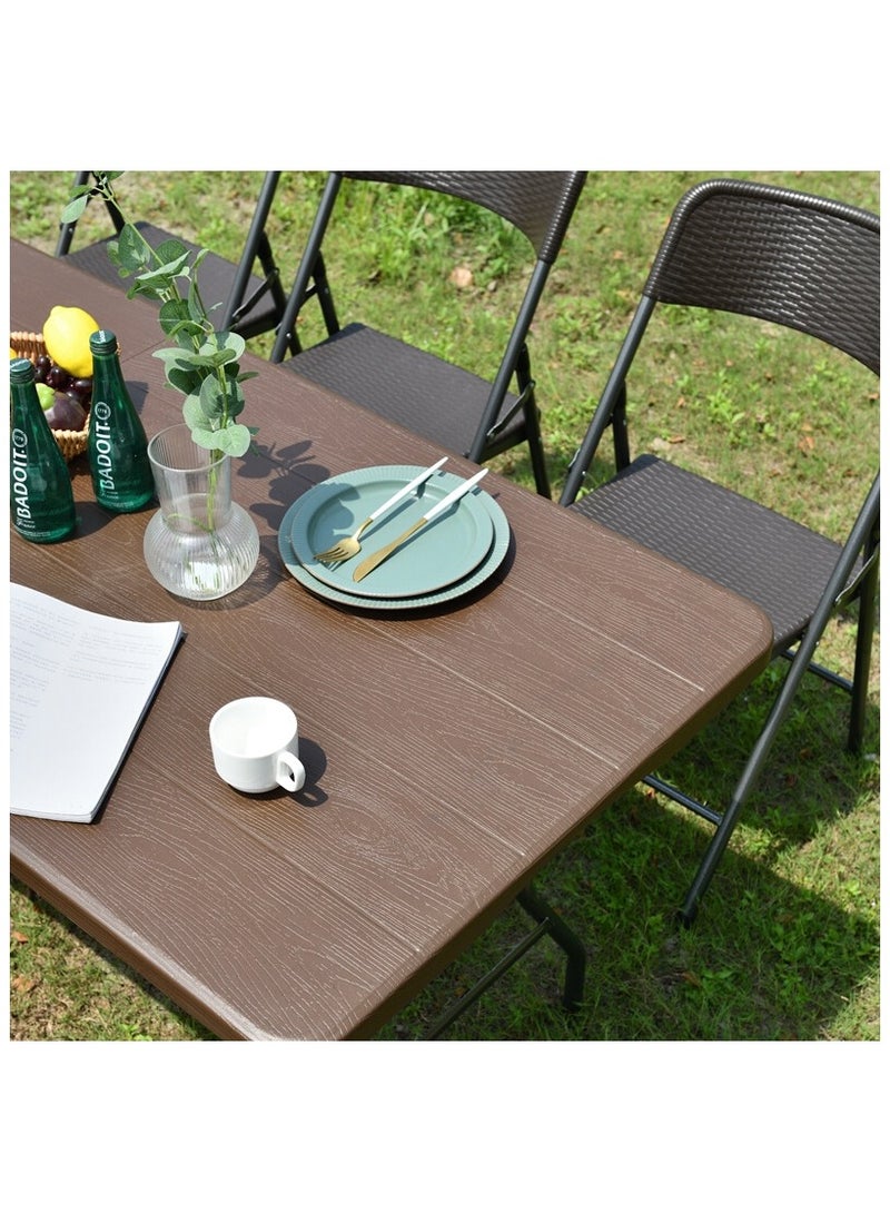 لاني طاولة نزهة خارجية بتصميم خشبي | طاولة بلاستيك متينة 1.2 متر | طاولة تخييم قابلة للطي (لون بني) - Image 2