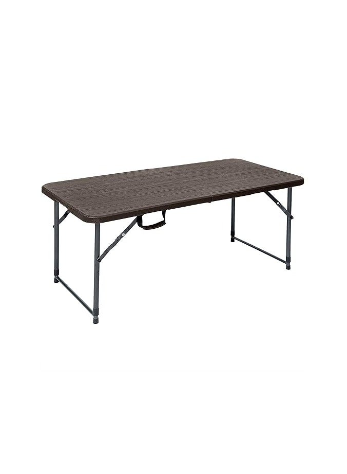 لاني طاولة نزهة خارجية بتصميم خشبي | طاولة بلاستيك متينة 1.2 متر | طاولة تخييم قابلة للطي (لون بني) - Image 3