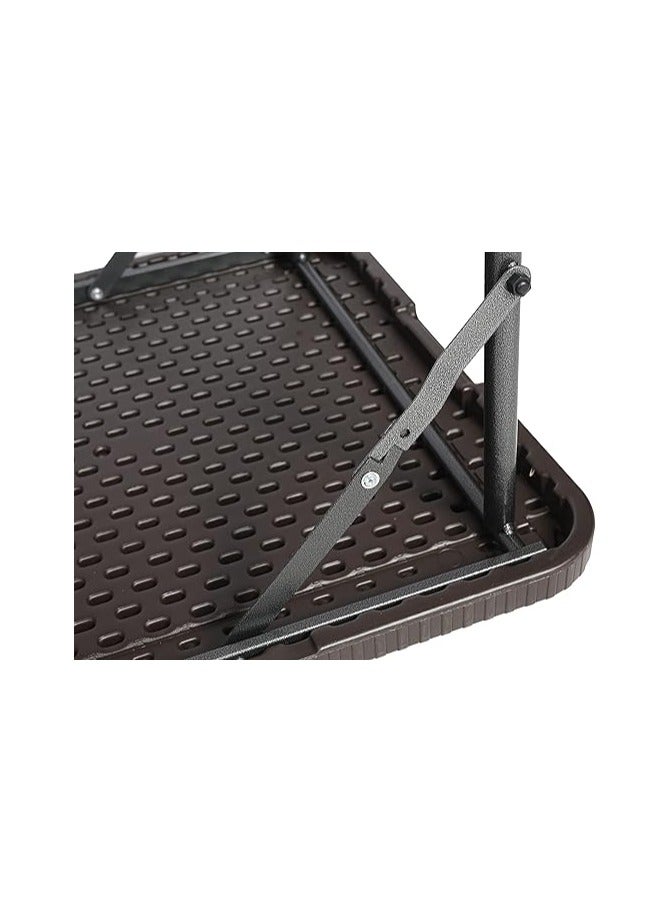 لاني طاولة نزهة خارجية بتصميم خشبي | طاولة بلاستيك متينة 1.2 متر | طاولة تخييم قابلة للطي (لون بني) - Image 4