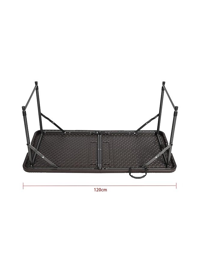 لاني طاولة نزهة خارجية بتصميم خشبي | طاولة بلاستيك متينة 1.2 متر | طاولة تخييم قابلة للطي (لون بني) - Image 5