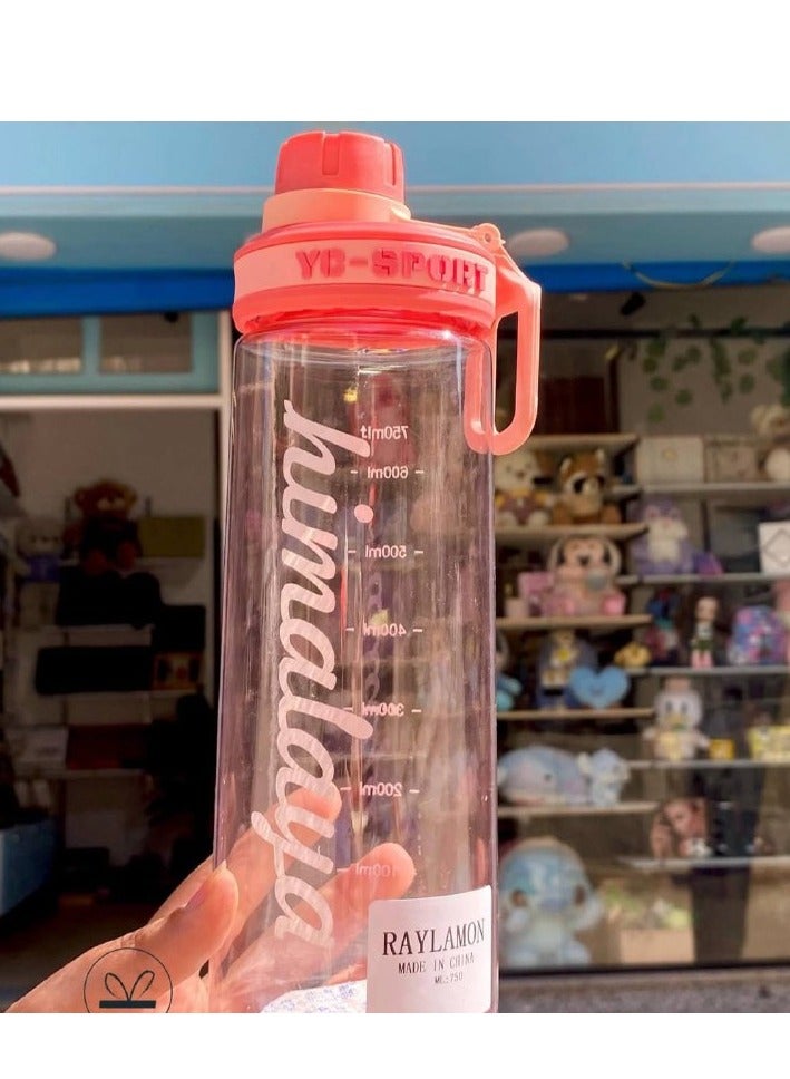 Generic Sports Bottle with Time Marker Flip Top Lid 1000ml Water for Outdoor Travel Leak Proof Safety Lock Jug with Collapsible Handle Ring Reusable Leak Proof Gradient  - Image 3