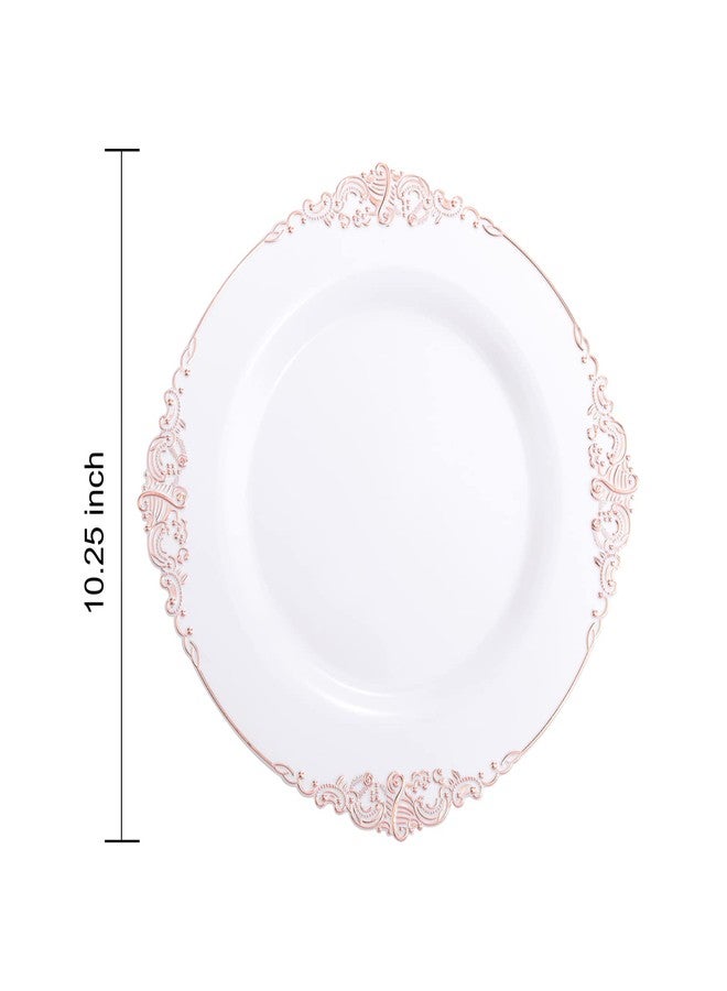 Morejoy 100 Pieces Rose Gold Plastic Plates - Rose Gold Disposable Plates - 10.25inch White Plastic Dinner Plates With Rose Gold Rim for Weddings & Parties & Shower - Image 5