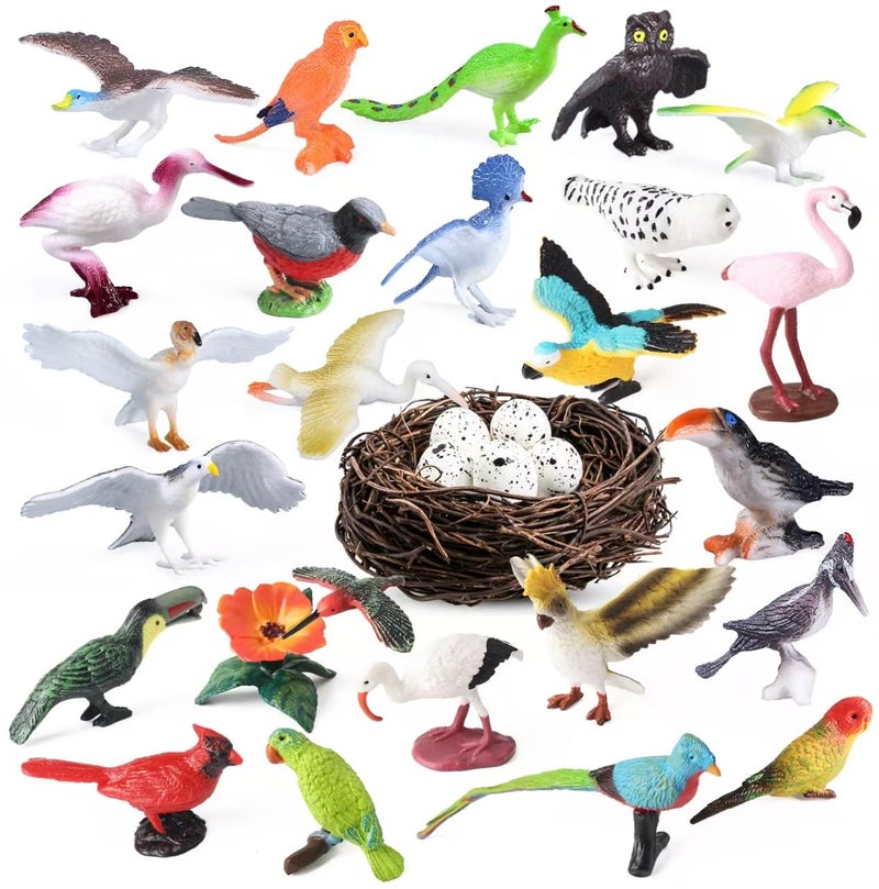 kukifun 30Pcs Birds Animal Figures Playset,Assorted Realistic Bird Wildlife Toys with Nest Eggs,Parrot,Owl,Eagle,Hummingbird,Flamingo for Kids Educational Birthday Cake Decoration Party Favor School Projects - Image 1