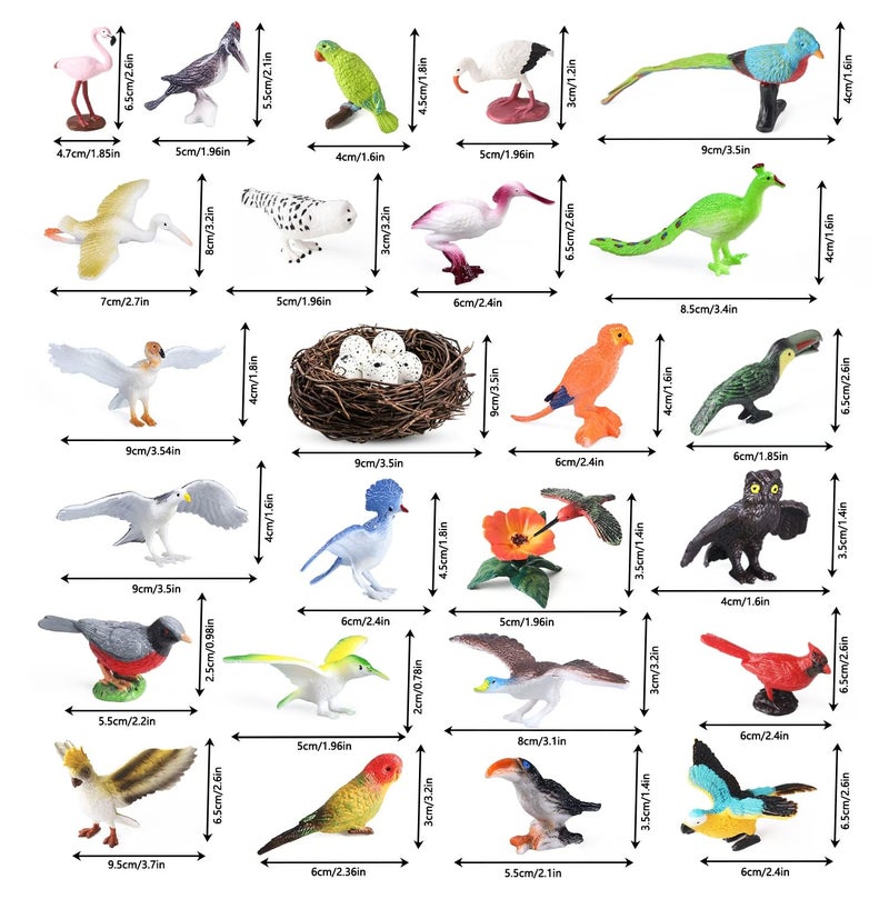 kukifun 30Pcs Birds Animal Figures Playset,Assorted Realistic Bird Wildlife Toys with Nest Eggs,Parrot,Owl,Eagle,Hummingbird,Flamingo for Kids Educational Birthday Cake Decoration Party Favor School Projects - Image 2