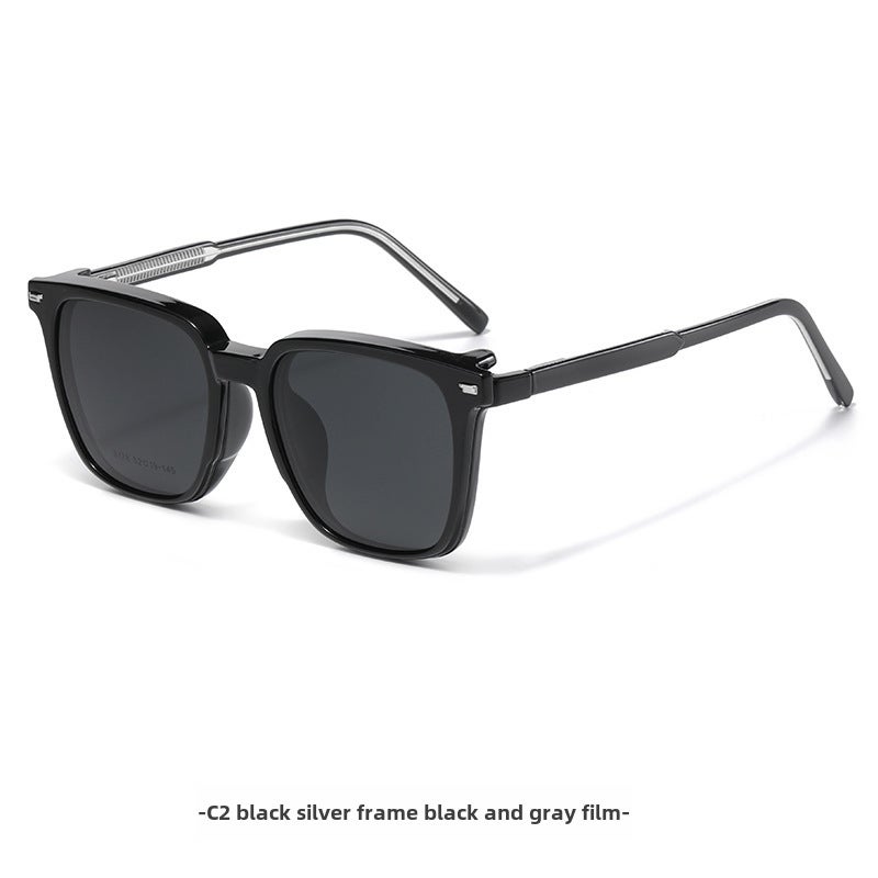 Generic Clip-On Polarized Sunglasses Unisex Flip-Up Driving Shades C2 black silver frame + Black gray sheet 