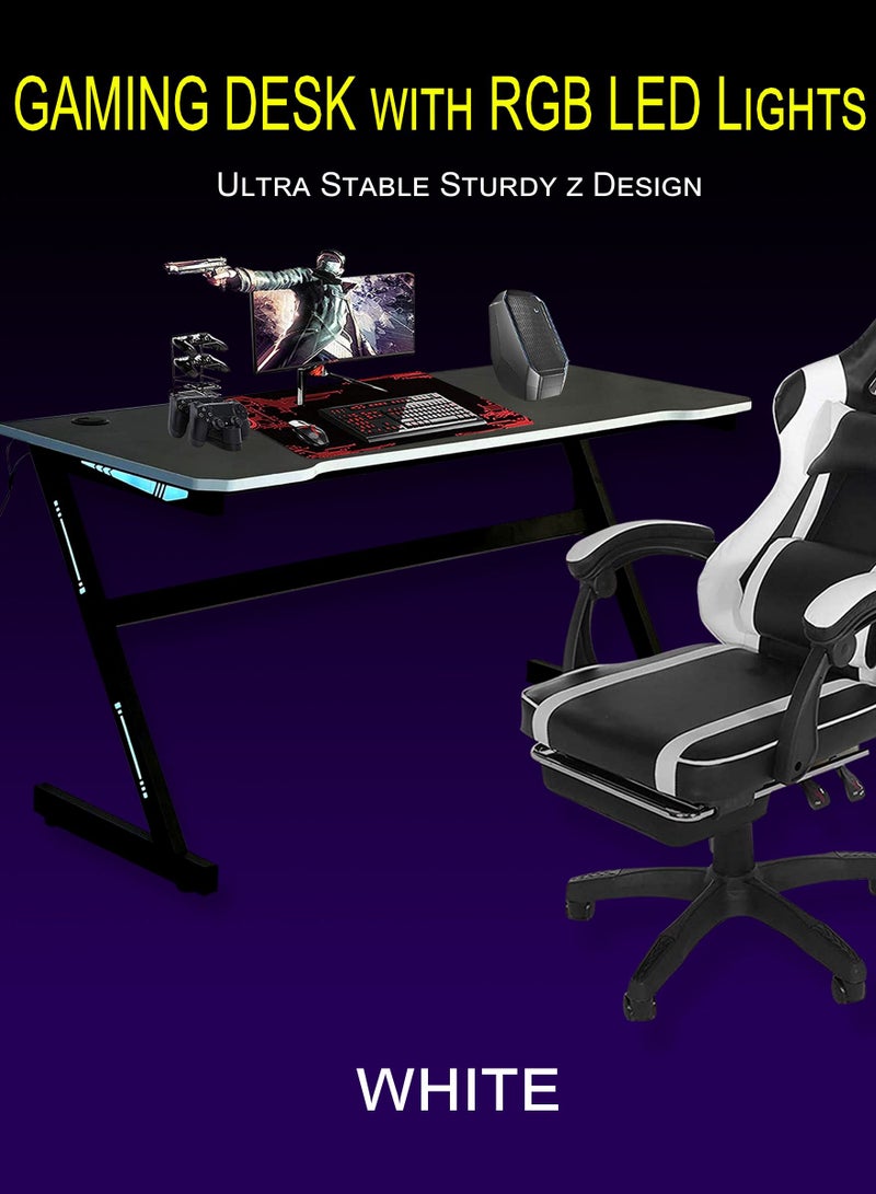 CANDY مكتب ألعاب مع أضواء LED RGB، مكتب كمبيوتر 140*60*72 سم. - Image 5