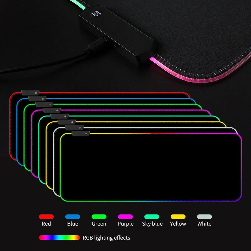 Qisan RGB Large Gaming Mouse Pad with Nonslip Base-31.5 x 11.8 Inch | Soft LED Extended Mousepad Keyboard Pad Desk Pad with Anti-Slip Rubber Base | Large Desk Mat for Keyboard and Mouse-RGB - Image 2