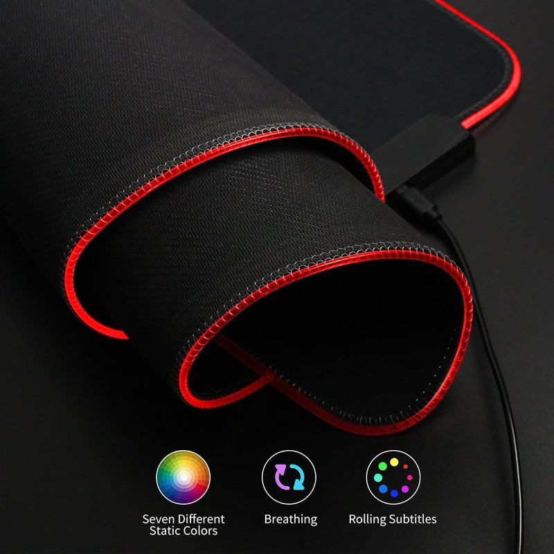 Qisan RGB Large Gaming Mouse Pad with Nonslip Base-31.5 x 11.8 Inch | Soft LED Extended Mousepad Keyboard Pad Desk Pad with Anti-Slip Rubber Base | Large Desk Mat for Keyboard and Mouse-RGB - Image 3