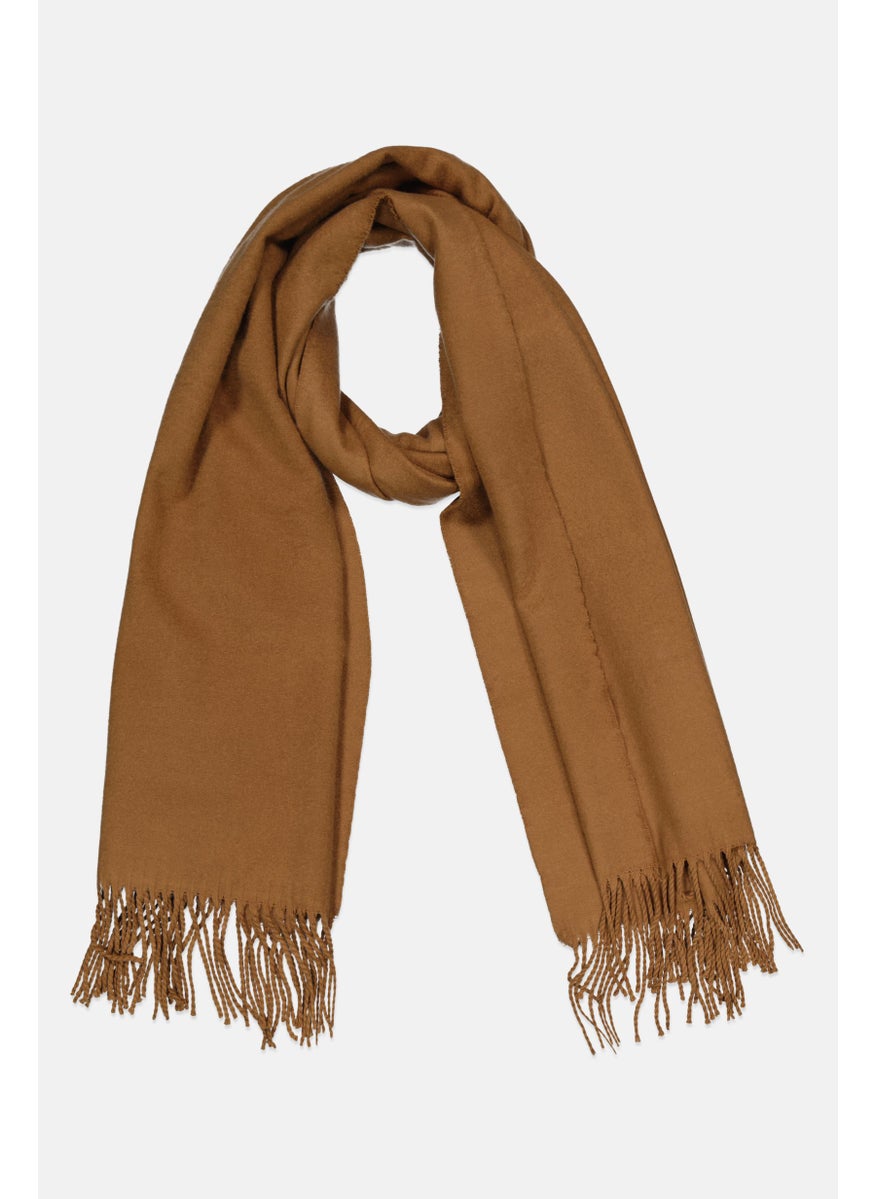 s.Oliver Women Fringe Plain Scarf 48 x 200 cm, Brown  - Image 1