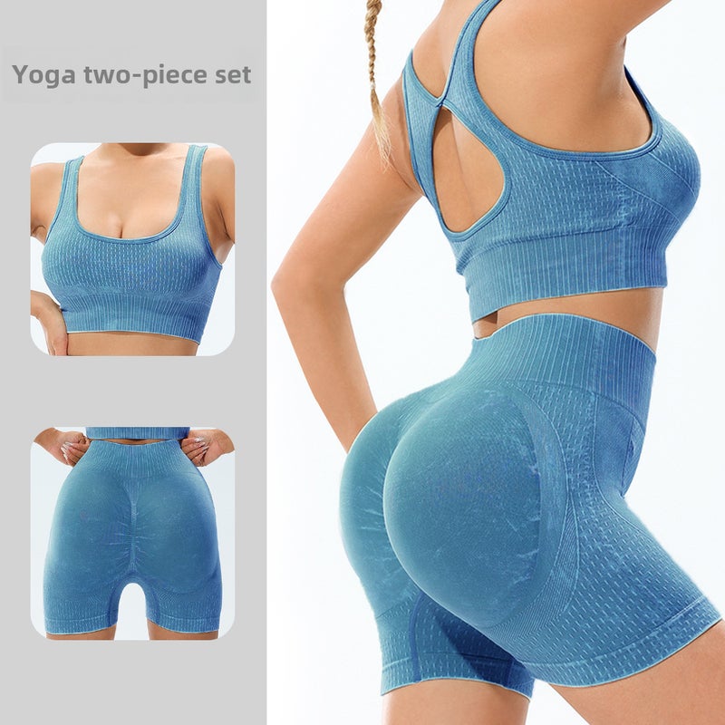 Seamless Sand-Washed Yoga Shorts  Bra Set Khakis - Image 4