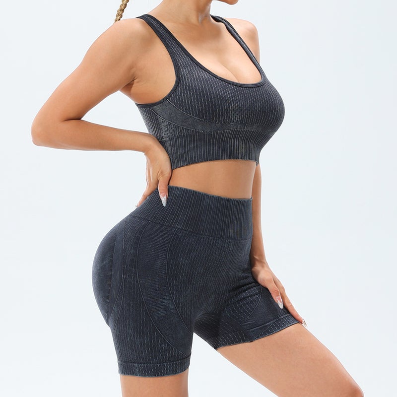 Seamless Sand-Washed Yoga Shorts  Bra Set Khakis - Image 5