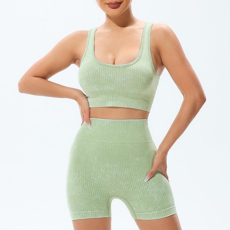 Seamless Sand-Washed Yoga Shorts  Bra Set Khakis - Image 3