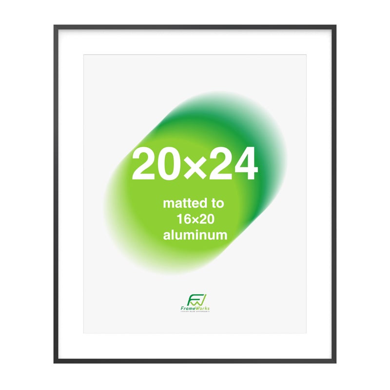 FrameWorks 20x24 Matted to 16x20 Picture Frame  Aluminum Frame wTempered Glass Removable Mat for Photos Posters Art Stylish Wall Frame for Home Decor Gallery Walls Office Living Room  Black