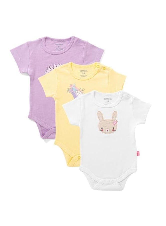 COTTONIL Baby Girls Half Sleeves Onesies "With Snap Closure" - Bundle of 3 Onesies  - Image 1