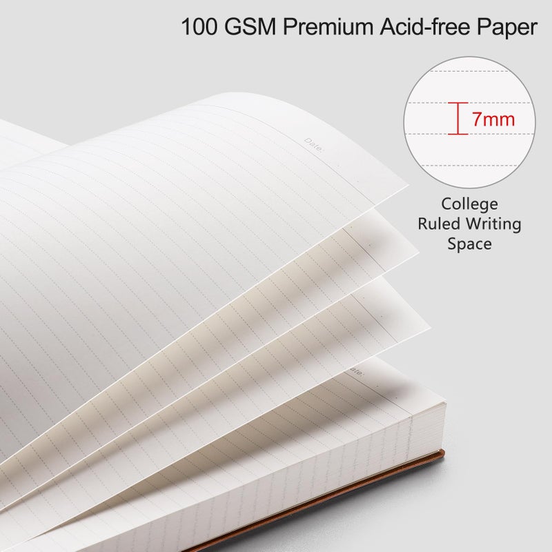 RETTACY Lined Journal Notebook, 2-Pack, 204 Numbered Pages per Pack, B5 Medium 7.6" Ã— 10", Leather Softcover, 100 GSM Thick Paper, for Writing, Work, School (Black & Navy Blue) - Image 4