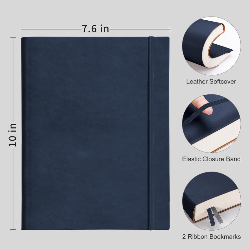 RETTACY Lined Journal Notebook, 2-Pack, 204 Numbered Pages per Pack, B5 Medium 7.6" Ã— 10", Leather Softcover, 100 GSM Thick Paper, for Writing, Work, School (Black & Navy Blue) - Image 2
