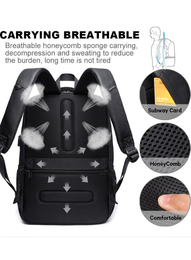 بانجي شنطة ظهر للابتوب مقاس 15.6 بوصة بسعة كبيرة – حقيبة مدرسية مقاومة للماء مع منفذ شحن USB – أبيض - Image 2