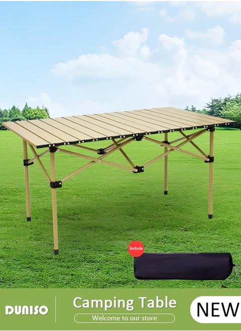 Large Camping Table, Portable Folding Beach Table with Storage Bag, Waterproof Countertop, Easy to Clean, Travel Table for Indoor and Outdoor, Outdoor Roll Up Table for Camp, Picnic, Fishing, Hiking, Party, Dining, Cooking, BBQ