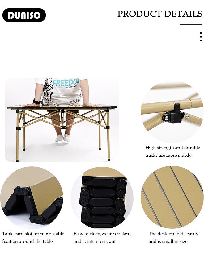 DUNISO - Large Camping Table, Portable Folding Beach Table with Storage Bag, Waterproof Countertop, Easy to Clean, Travel Table for Indoor and Outdoor, Outdoor Roll Up Table for Camp, Picnic, Fishing, Hiking, Party, Dining, Cooking, BBQ - Image 1