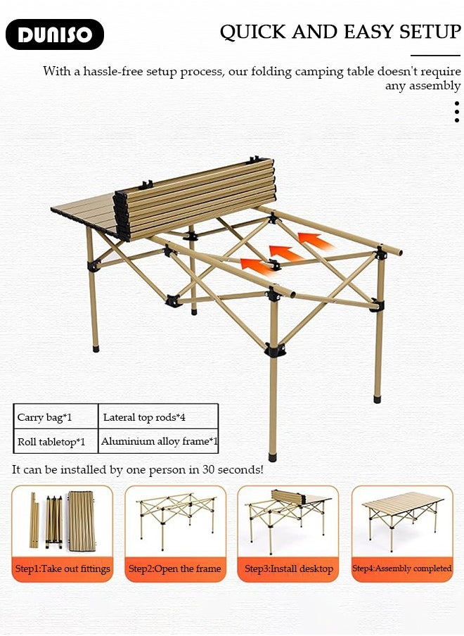 DUNISO - Large Camping Table, Portable Folding Beach Table with Storage Bag, Waterproof Countertop, Easy to Clean, Travel Table for Indoor and Outdoor, Outdoor Roll Up Table for Camp, Picnic, Fishing, Hiking, Party, Dining, Cooking, BBQ - Image 1