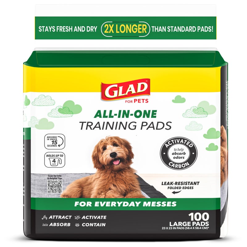 Glad for Pets Black Charcoal Puppy Pads, 23"x23" Disposable Pee Pad That Absorbs & Neutralizes Urine Instantly, Activated Carbon Training Pads For Dogs - 100 Count - Image 1