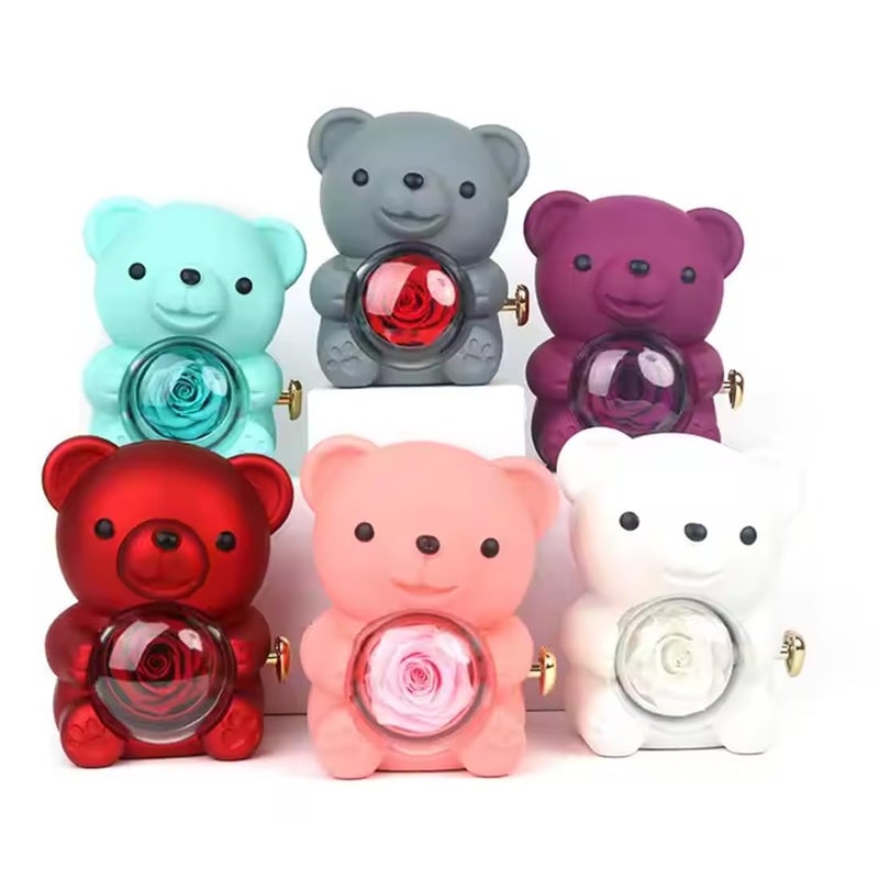 BLAGO Romantic Bear with Preserved Rose Hidden Jewellery Box and Heart Necklace Valentines Day Mothers Day Weddings Anniversaries - Image 1