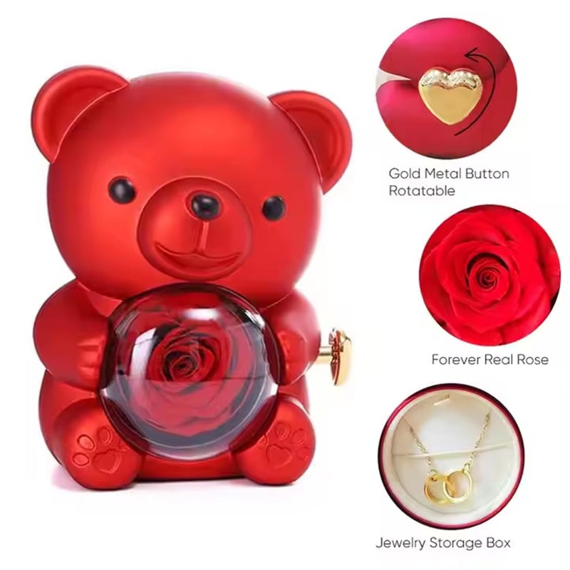 BLAGO Romantic Bear with Preserved Rose Hidden Jewellery Box and Heart Necklace Valentines Day Mothers Day Weddings Anniversaries - Image 2