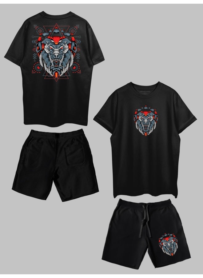 THREADCURRY THREADCURRY Tiger Tribe Printed Co-ord Set for Men - Half Sleeve Oversized T-Shirt and Shorts  - Image 1