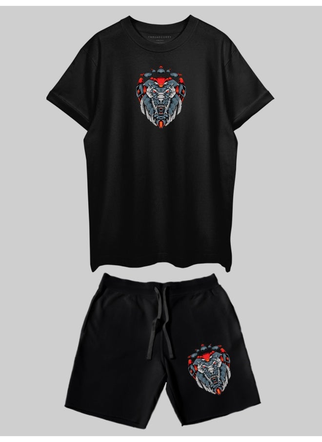 THREADCURRY THREADCURRY Tiger Tribe Printed Co-ord Set for Men - Half Sleeve Oversized T-Shirt and Shorts  - Image 3